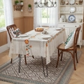 American pastoral rectangle tablecloth with yellow rose embroidery and lace edges - 140*100cm / Red Charm Vine