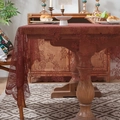 Deep reddish brown lace tablecloth with vintage floral hollow pattern and wavy edges - 140*100cm / Brick Red