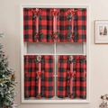 Christmas red buffalo plaid curtain set with holiday ribbon and pine needle digital print - 140*60cm 1PC / Red and Black Plaid Bow