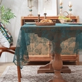 Dark green rectangular lace tablecloth with rose floral pattern in rustic style - Malachite green