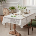 Elegant white French vintage hollowed lace tablecloth with delicate floral fringe patterns - Snow Dot Lace Tablecloth Square / 60*60cm