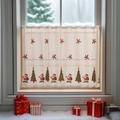 Rideau de café en dentelle de Noël avec broderie Père Noël et sapin sur tulle - 132*85cm / Style Deux Rangées Motifs