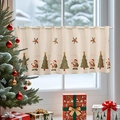 Rideau brise-bise de Noël crème avec broderies festives du Père Noël et de sapins - 132*55cm / Style Une Rangée Motifs