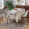 Vintage rectangle beige lace tablecloth with colorful butterfly embroidery and wavy edges - 140*100cm / Butterfly