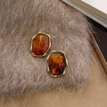 French style irregular amber resin earrings with textured gold hammered edges - Amber Polygon (E0287)