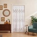 Rideau de porte blanc semi-transparent avec motif de feuilles grises pour salon moderne - 100*200cm / Motif de Losange de Feuilles