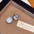 Irregular baroque pearl stud earrings with silver borders in a luxury gift box - Silver