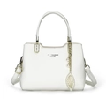 Borsa a mano bianca in pelle martellata con ciondolo a foglia e scritta stampata - Bianco (0388)