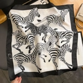 Fashionable zebra print silk square scarf with elegant black border for women accessories - Silk / 65*65cm / Beige-Black