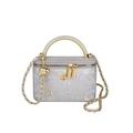 Sac boîte argent à motif serpent avec poignée dorée et décoration florale chic - Argenté