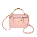 Pink snake pattern crossbody bag with gold handle and heart charm in variant view - Pink