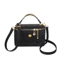 Classic black box bag with snake pattern texture and gold heart charm detail - Black