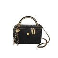 Chic black snake-pattern chain vanity bag with golden metal handle and flower ornament - Black
