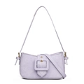 Light purple denim baguette shoulder bag with large square buckle and gold hardware - Purple (6306)