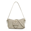 Chic beige baguette bag with woven texture and large buckle detail on white background - Green (6306)