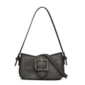Deep grey denim shoulder bag with retro square buckle and vintage wash texture - Black (6306)