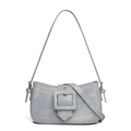 Light blue denim baguette underarm bag with vintage wash texture and large metal buckle - Light Blue (6306)