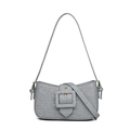 Gray twill denim baguette bag with large square buckle and slim shoulder strap - Light Blue (5306)