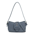 Chic blue denim underarm baguette bag with large vintage gold buckle for women - Blue (5306)