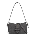 Dunkelgraue Baguette-Tasche aus Strukturstoff mit Dekoschnalle und goldenen Details - Grau (5306)
