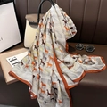 Sciarpa in raso di seta con stampa equestre vintage e bordo arancione su una borsa - Stile Cavallo Beige (F-310-米色小马)