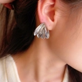 Close-up of layered silver feather earrings with detailed texture and metallic luster - Silver (Banana Leaf)