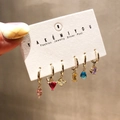 Detail von 6-teiligem bunten Zirkonia-Ohrring-Set mit Goldringen und Silbersteckern - E0624—Buntes Geometrisches Zirkonia Kristall