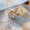 Vintage 925 silver stud earrings with mother of pearl checkerboard pattern on white knit - Rounded Rectangle 2*1.5cm / Gold
