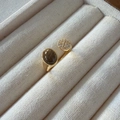 Golden snake-style open ring with oval tiger eye stone and micro-paved rhinestones - Tiger Eye Micro-paved Style (K96)