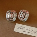 Silver lava texture rectangular spiral earrings with a hammered finish on a vintage background - Silver-tone Spiral Flower