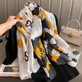 Elegante sciarpa in seta con fiori di camelia nero bianco e arancione da donna - 90*180cm / Giallo e Nero