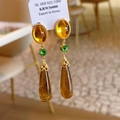 Elegant 925 silver gold-plated drop earrings with amber and emerald green stones - Champagne Drop Style (E1662)