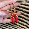 925 silver needle drop earrings with red stone and golden snake wrap details - Red Drop Style (E1476)