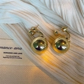 Chic gold-plated spherical drop earrings featuring a polished mirror finish on knit background - Front-Back Ball (E2382) / Gold