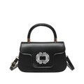 Elegante bolso cuadrado negro mini con hebilla de pedrería y asa superior - Negro