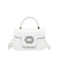 Bolso elegante de cuero blanco con hebilla de cristal brillante y asa superior - Blanco