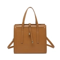Elegant caramel brown square leather handbag with stylish top handle and slim crossbody strap - Brown