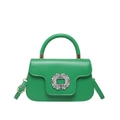 Bolso de mano verde elegante con acabado brillante y hebilla floral de strass brillante - Verde
