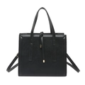 Minimalist black square tote bag in matte faux leather with top handles and shoulder strap - Black