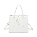 Elegant white square crossbody bag with glossy leather texture and gold hardware accents - White