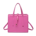 Elegant rose red square tote bag in PU leather with minimalist gold-tipped cord detail - Rose Red