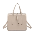 Minimalist beige tote bag featuring rectangular embossing and golden hardware accents - Khaki