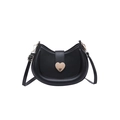 Black hobo shoulder bag featuring a prominent golden heart-shaped metallic clasp - Black