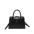 Elegant black trapezoid handbag with crocodile pattern embossed details and top handle - Black