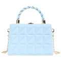 Light blue quilted box bag with spiral handle and golden chain strap in geometric design - Green
