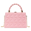 Pink geometric quilted box handbag with gold chain strap and textured handle - Pink
