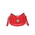 Minimalist bright red crescent shoulder bag with golden heart buckle and slim strap - Red