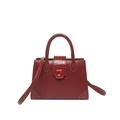 Vintage burgundy leather handbag with crocodile pattern details and adjustable strap - Red