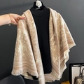 Ethno-Schal in Beige und Camel mit Jacquard-Muster und feinen Fransen am Rand - 130*128cm / Khaki Landschaft (GSJ-100-Khaki)