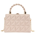 Chique beige box-crossbodytas met geometrische stiksels en metalen kettingriem - Khaki
